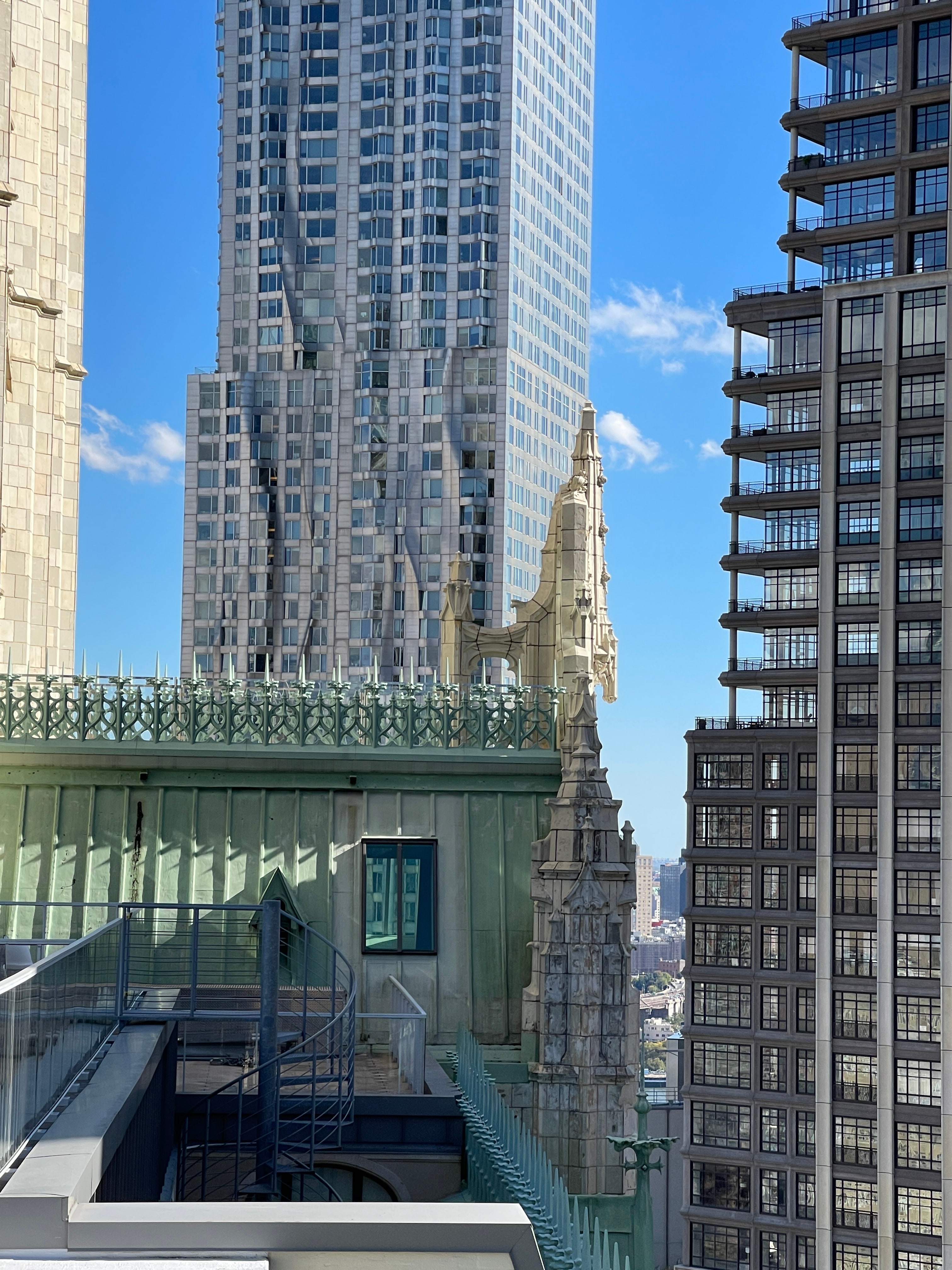 Woolworth Building copper roof, ornamental cresting and terrace access