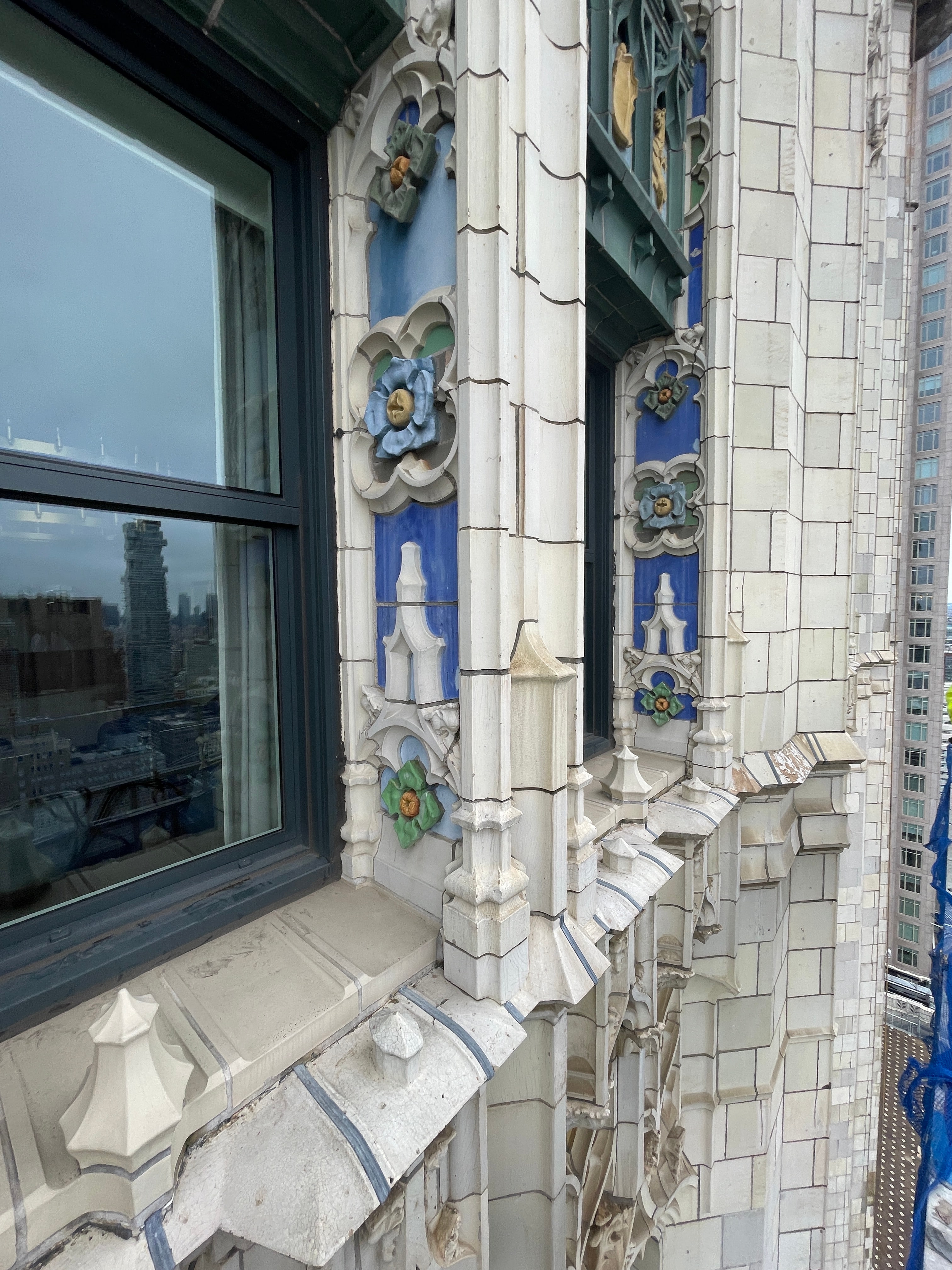 Polychrome terra cotta flowers, window surrounds and masonry at the Woolworth Building