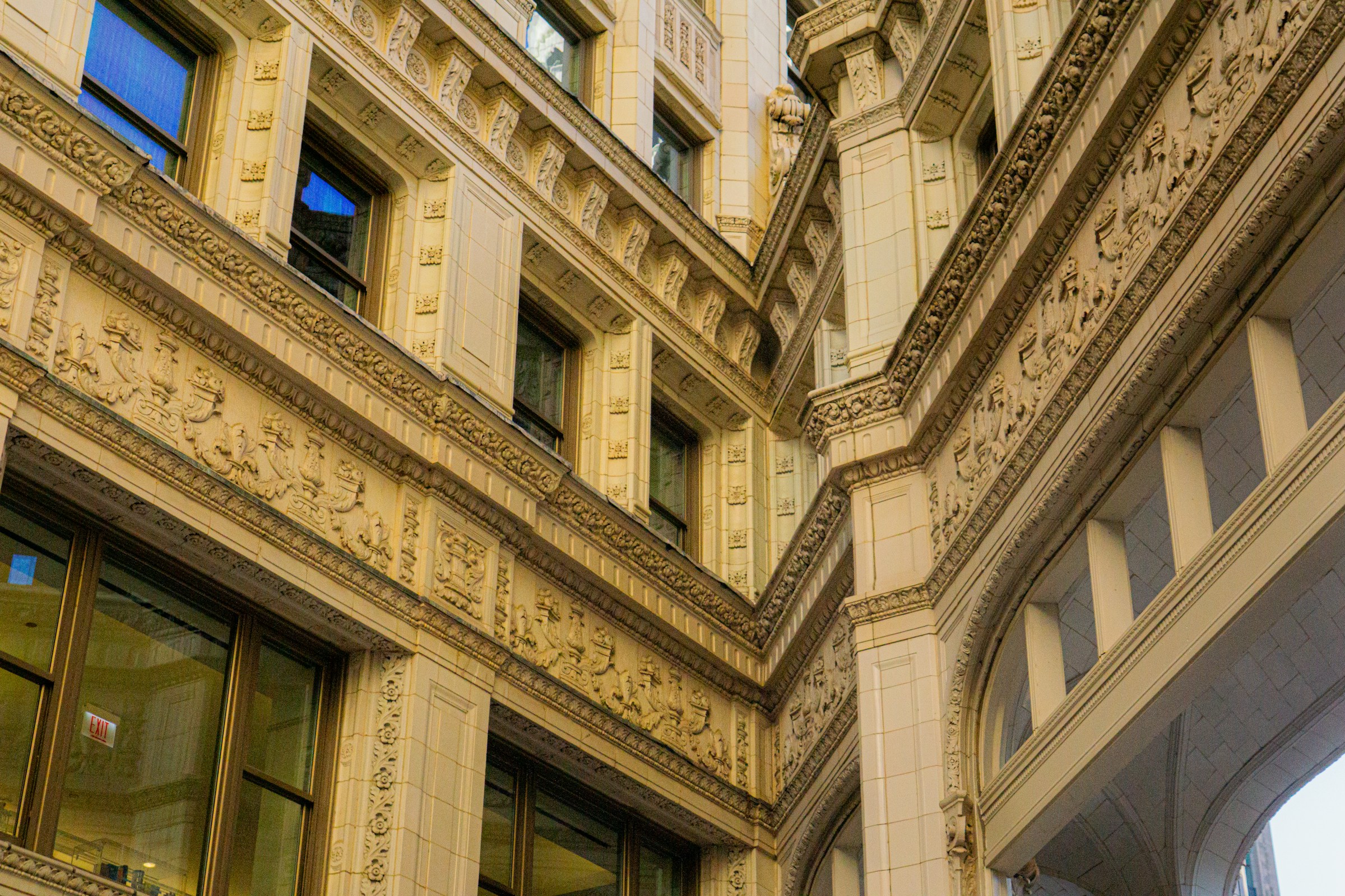 Ornamental glazed architectural terra cotta at the Wrigley Building in Chicago
